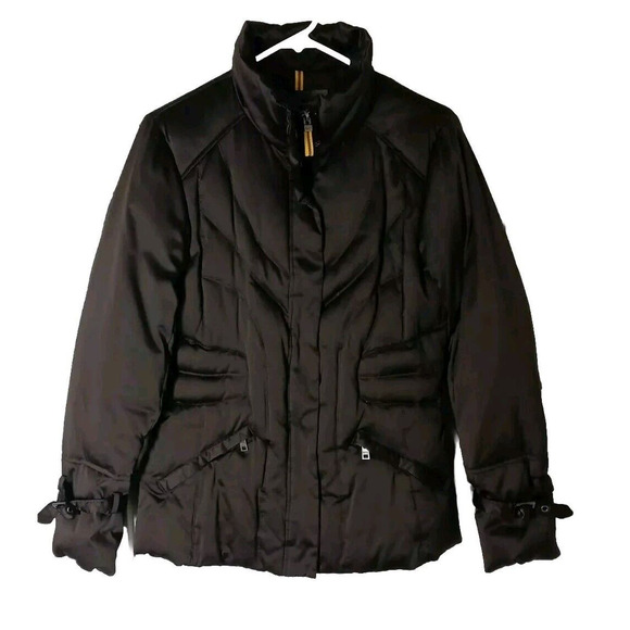 Andrew Marc Down Puffer Jacket Brown Shiny Softshell Zippers Size Small - Picture 1 of 10